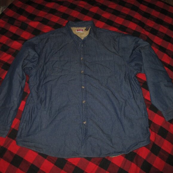Vintage Wrangler Denim Sherpa Lined Shirt Jacket Mens Size 2XLarge - Picture 4 of 7